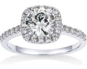PAVOI 14K Gold Plated Cubic Zirconia Classic Cushion Cut Halo Engagement Ring